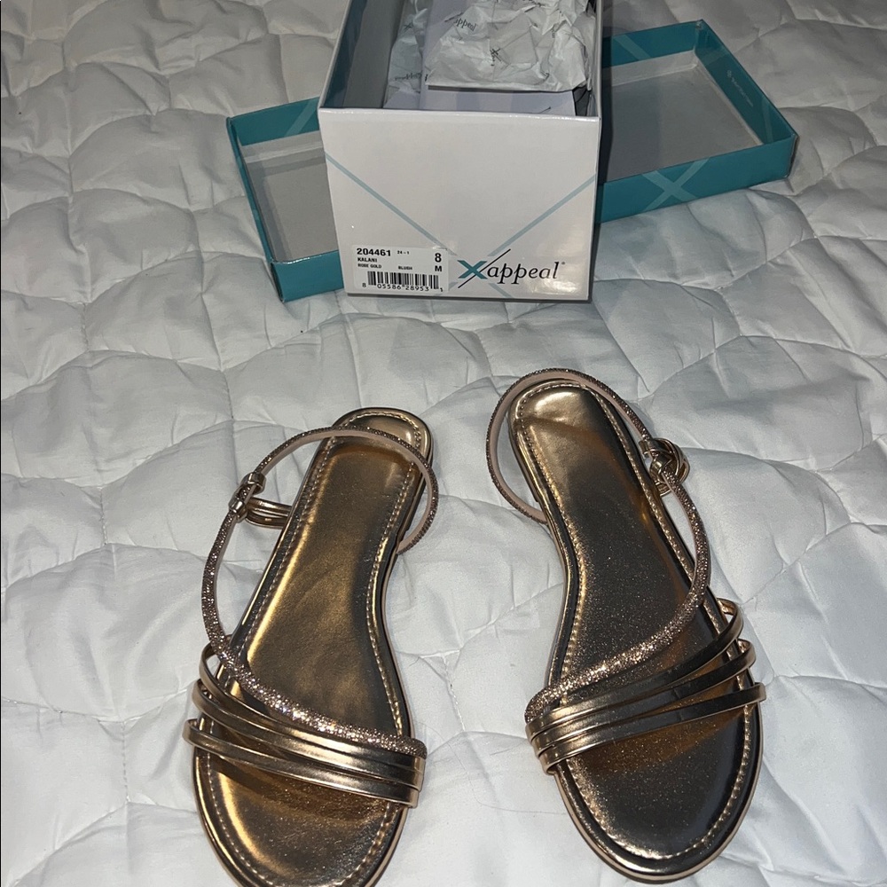 Size 8 - NWT Xappeal Metallic Gold Strappy Flats
